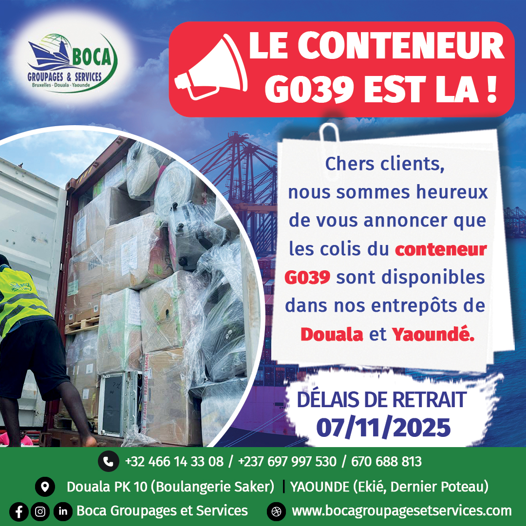 ARRIVAGES DES COLIS DU CONTENEUR G039